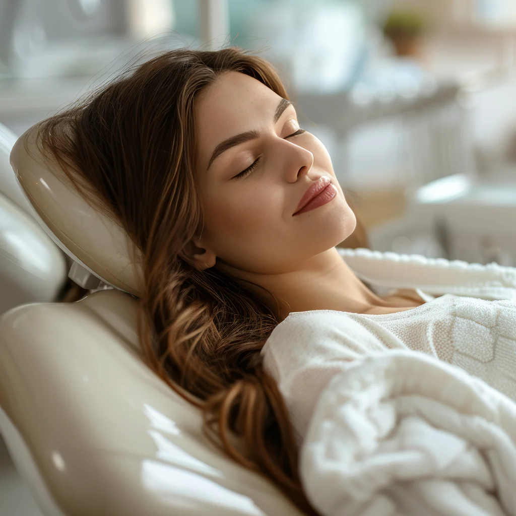 Woman relaxing comfortably during sedation dentistry treatment near me