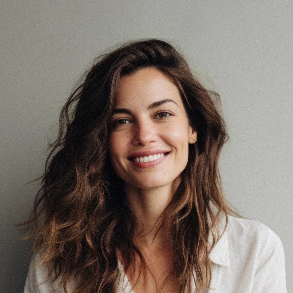 Young beautiful woman with curly hair smiling confident looking at side with smile